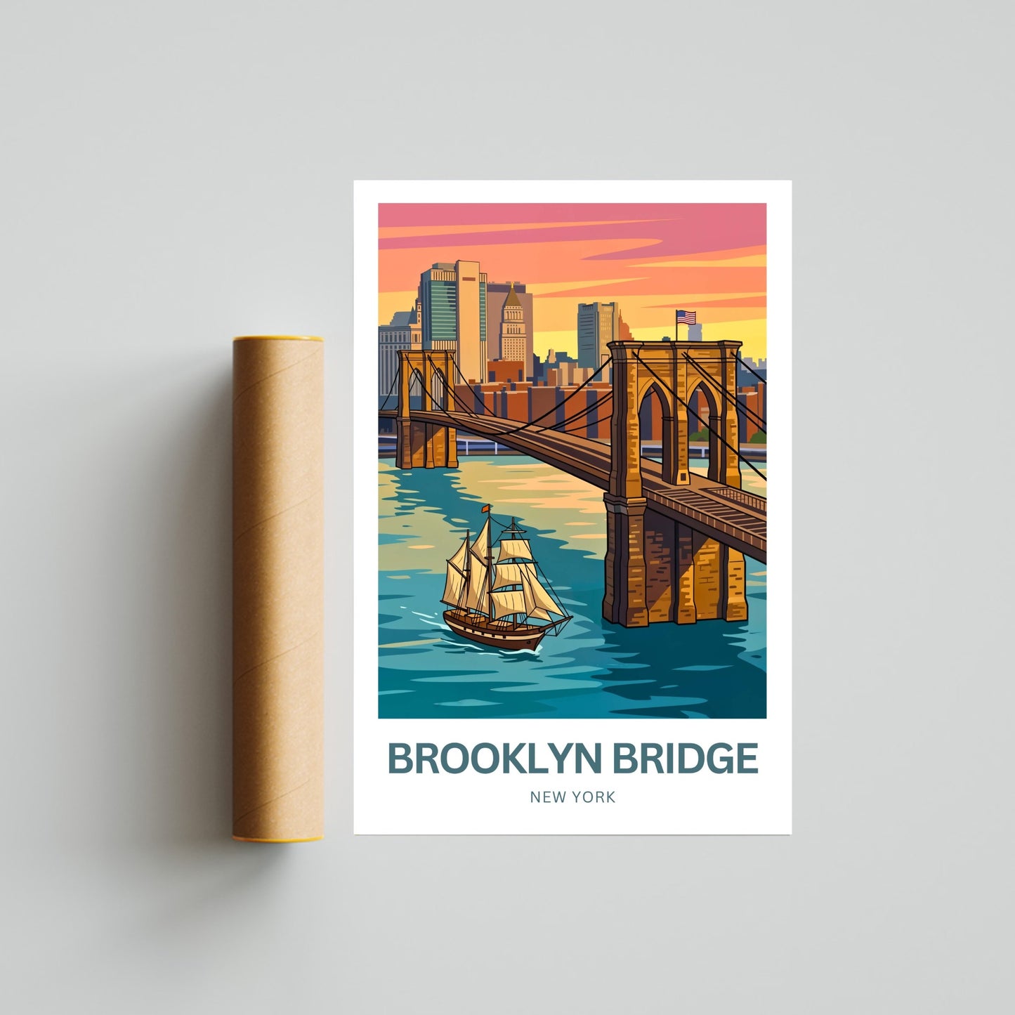 Brooklyn Bridge Travel Poster -  Colorful View of Brooklyn,New York