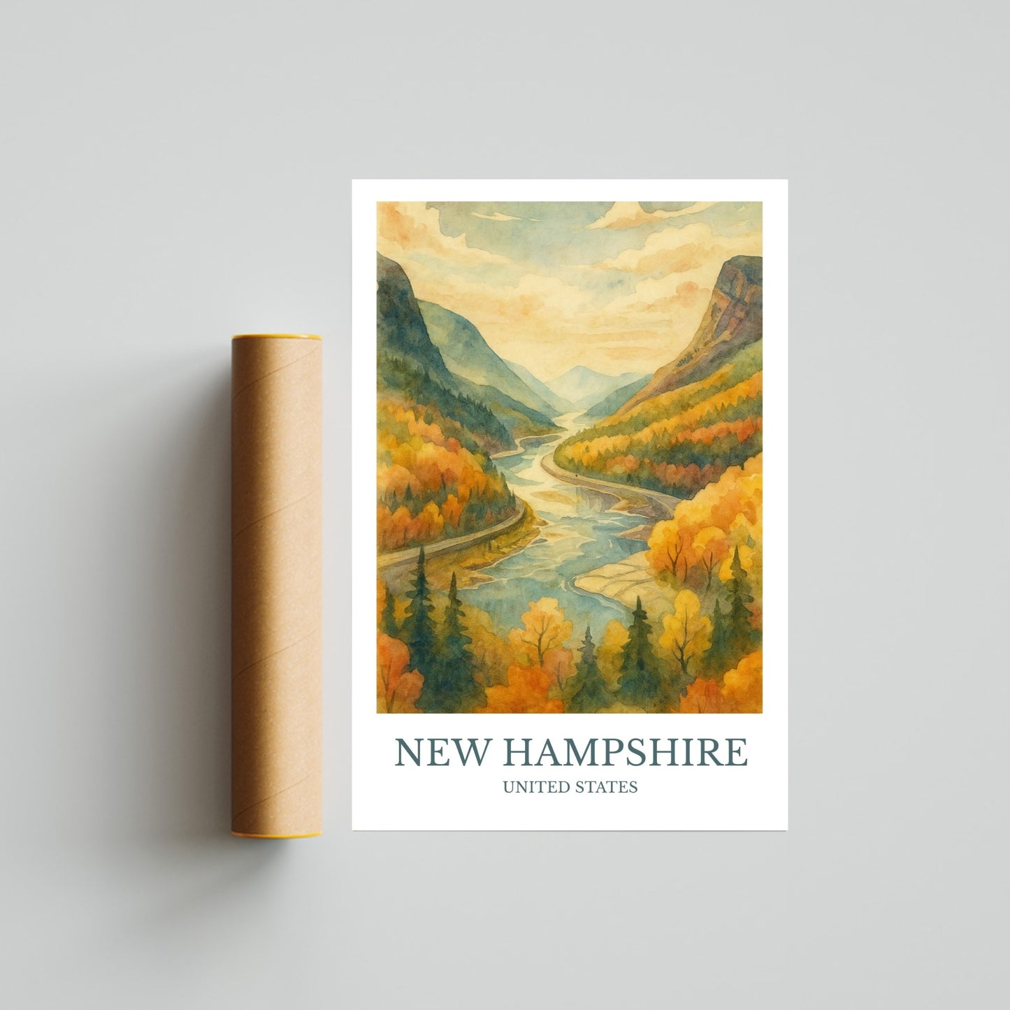 New Hampshire, Watercolor design poster, United States Print, New Hampshire Wall Art