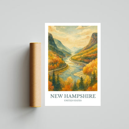 New Hampshire, Watercolor design poster, United States Print, New Hampshire Wall Art
