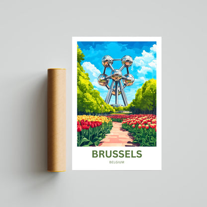Brussels Travel Poster- Atomium Attraction in Belgium