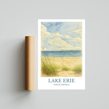 Lake Erie, Watercolor design poster, North America Print, Lake Erie Wall Art