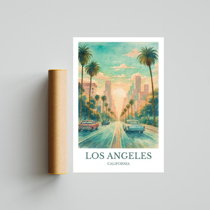 Los Angeles, Watercolor design poster, California Print, Los Angeles Wall Art