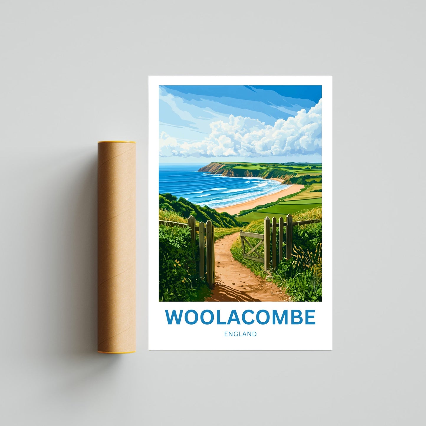 Woolacombe Travel Poster - England Waves and Wonder