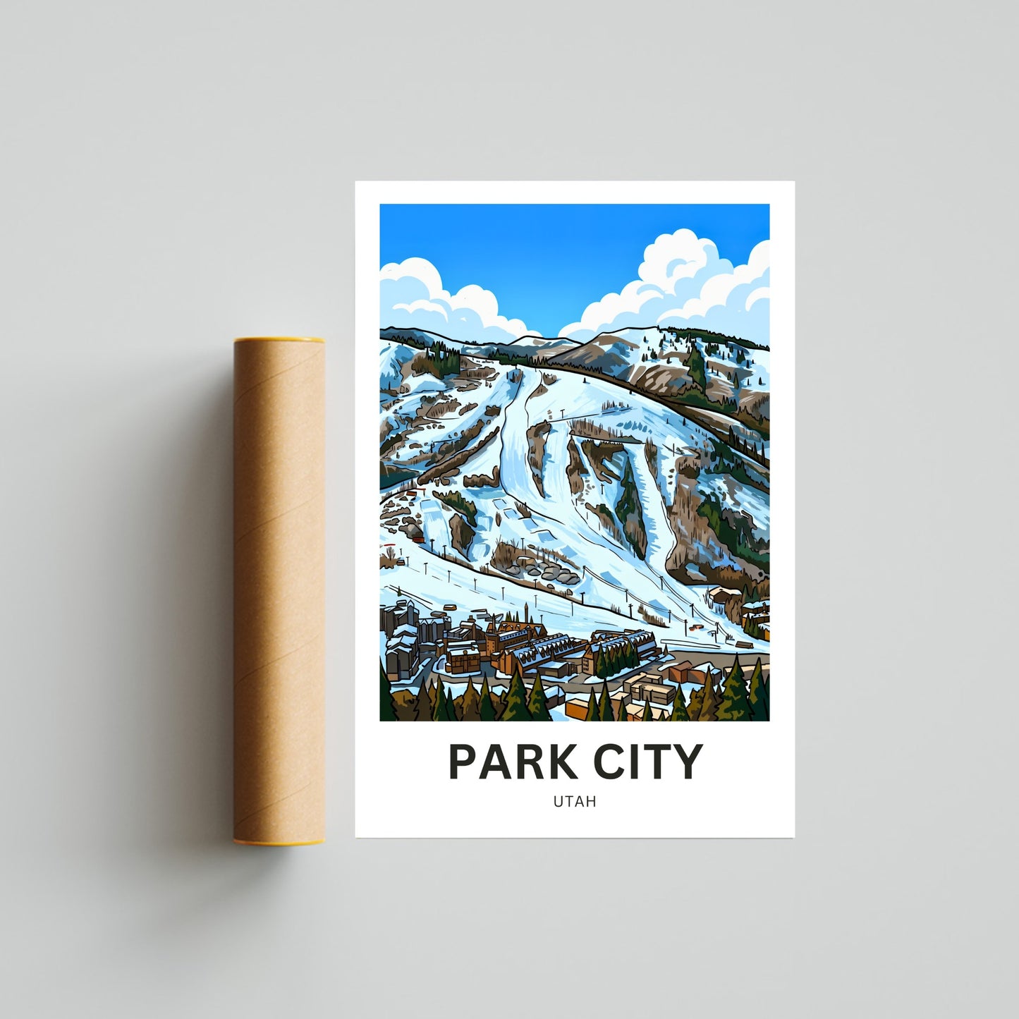 Park City Travel Poster- Snowy Peaks