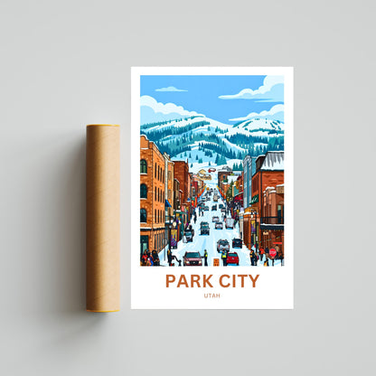 Park City Travel Poster- Snowy Main Street