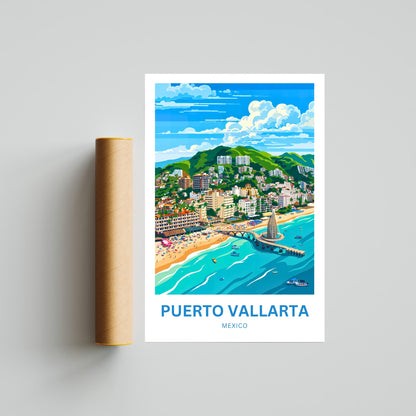 Puerto Vallarta  Travel Poster - Aerial Coastal View