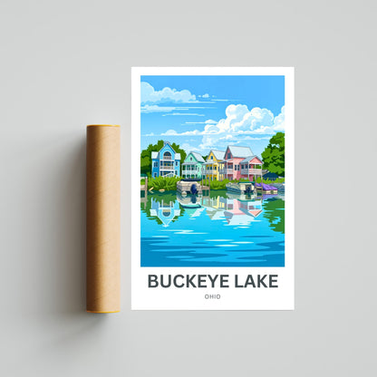 Buckeye Lake Travel Poster -  Beautiful Houses in Waterfront