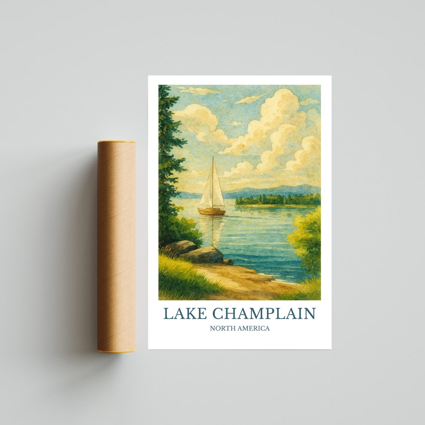 Lake Champlain, Watercolor design poster, North America Print, Lake Champlain Wall Art