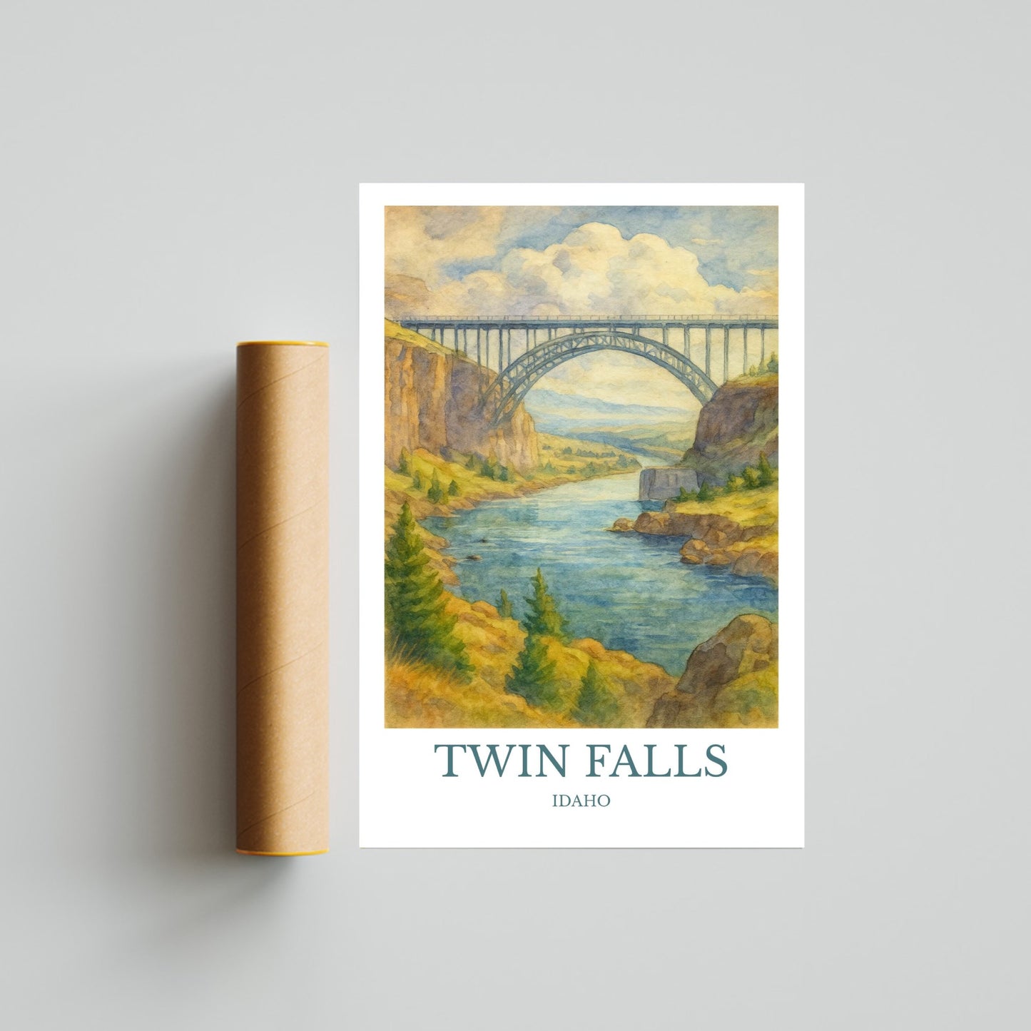 Twin Falls, Watercolor design poster, Idaho Print, Twin Falls Wall Art
