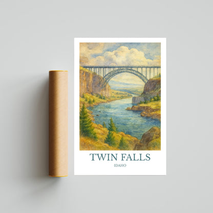 Twin Falls, Watercolor design poster, Idaho Print, Twin Falls Wall Art