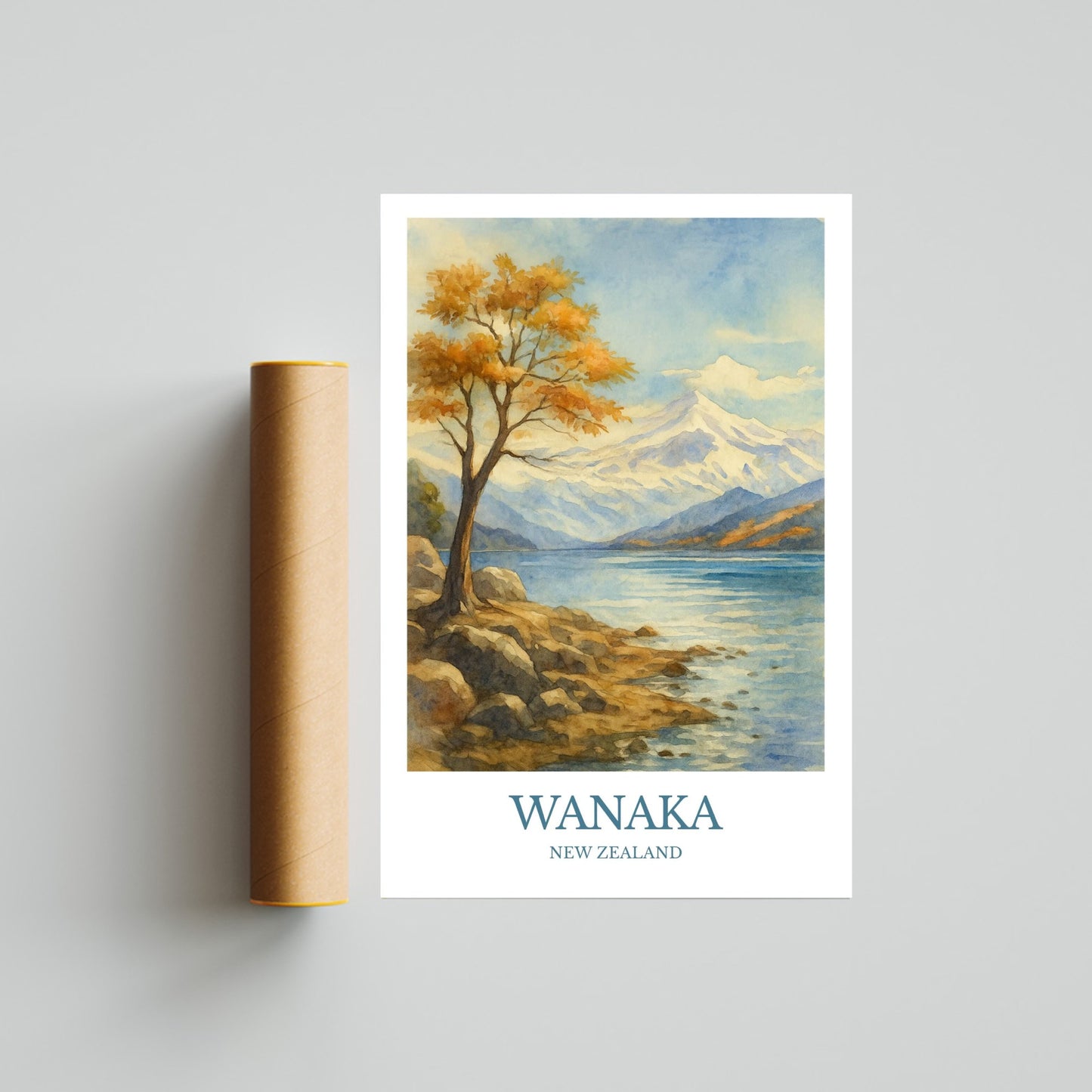 Wanaka, Watercolor design poster, New Zealand Print, Wanaka Wall Art