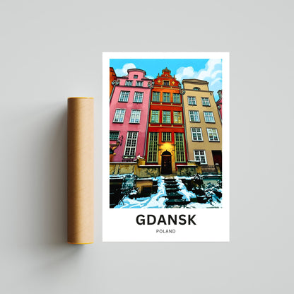 Gdańsk  Travel Poster - Poland Colorblock Townhouses