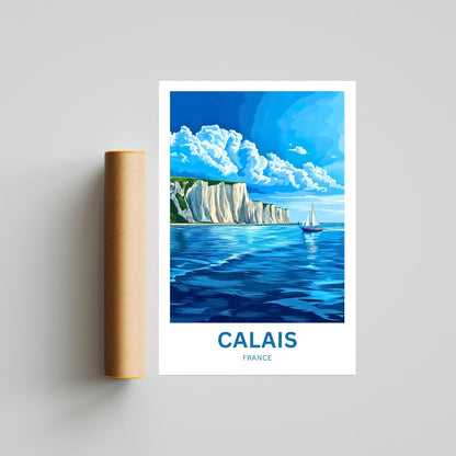 Calais Travel Poster - Waves Against the Cliffs