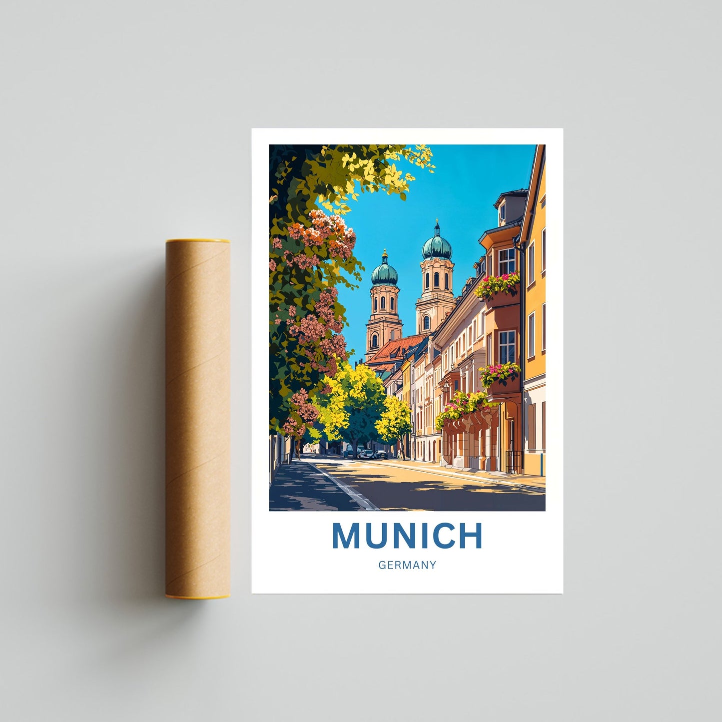 Munich Travel Poster - Charming Street in Munich Germany