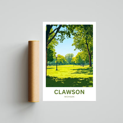 Clawson Travel Poster - Family Fun at the Playground in Michigan
