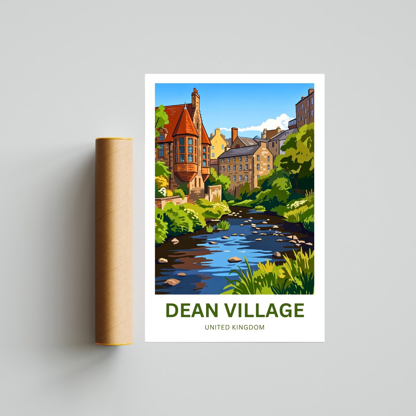 Dean Village Travel Poster - Riverside Stillness