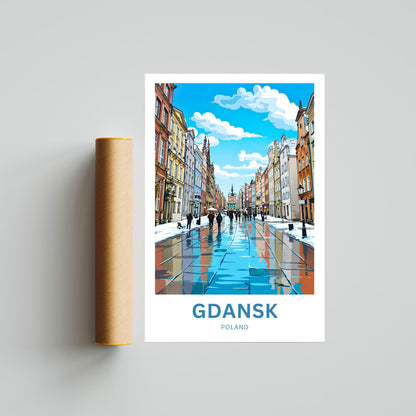 Gdańsk  Travel Poster - Winter Street View
