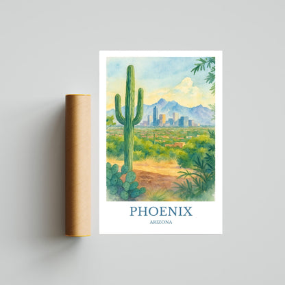 Phoenix, Watercolor design poster, Arizona Print, Phoenix Wall Art