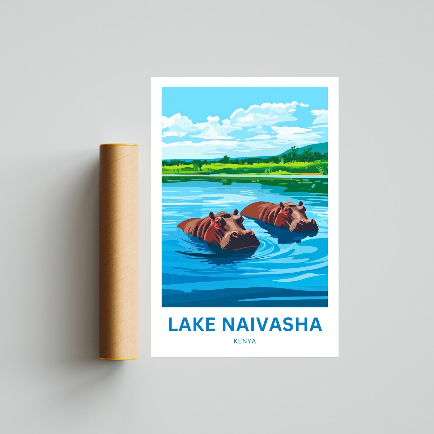Lake Naivasha Travel Poster - Kenya Lake Hippos