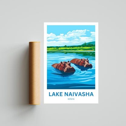 Lake Naivasha Travel Poster - Kenya Lake Hippos