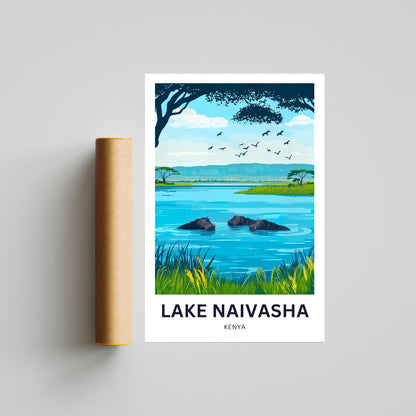 Lake Naivasha Travel Poster - Captivating Lake and Hippos
