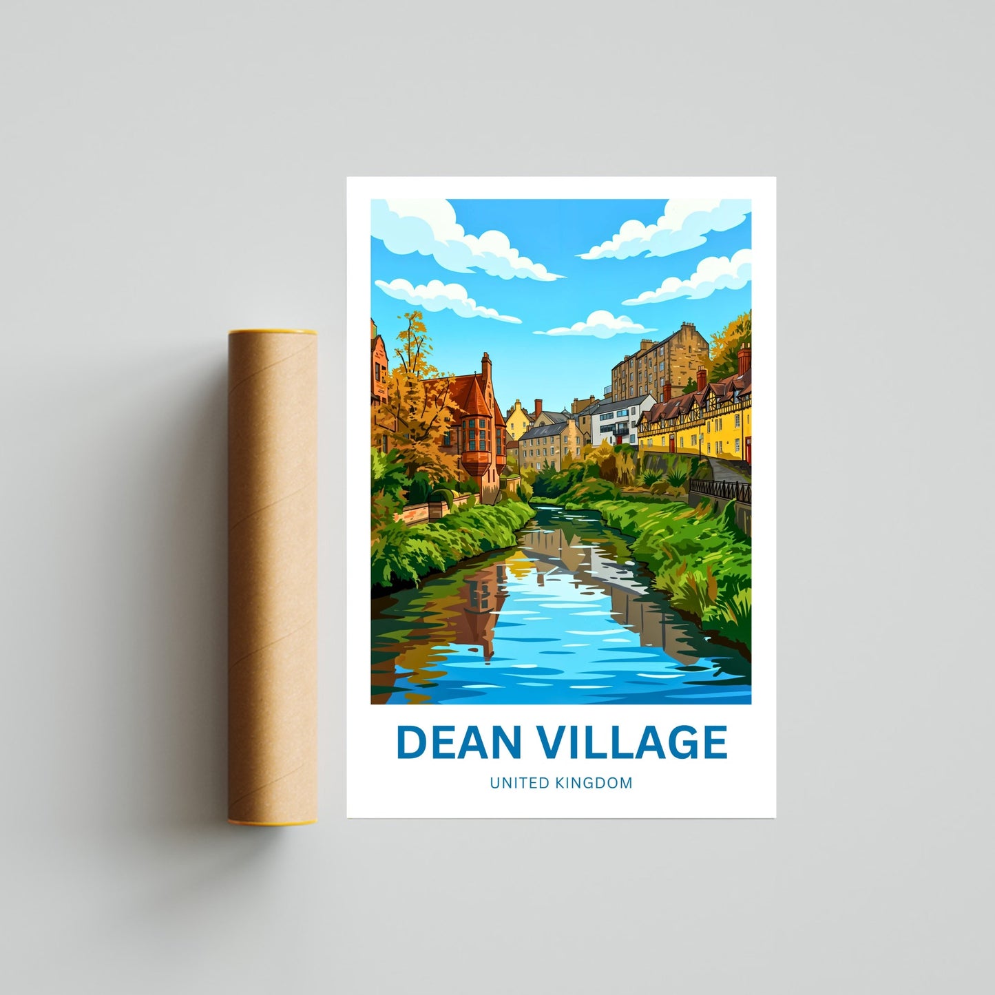 Dean Village Travel Poster - Water of Leith Serenity