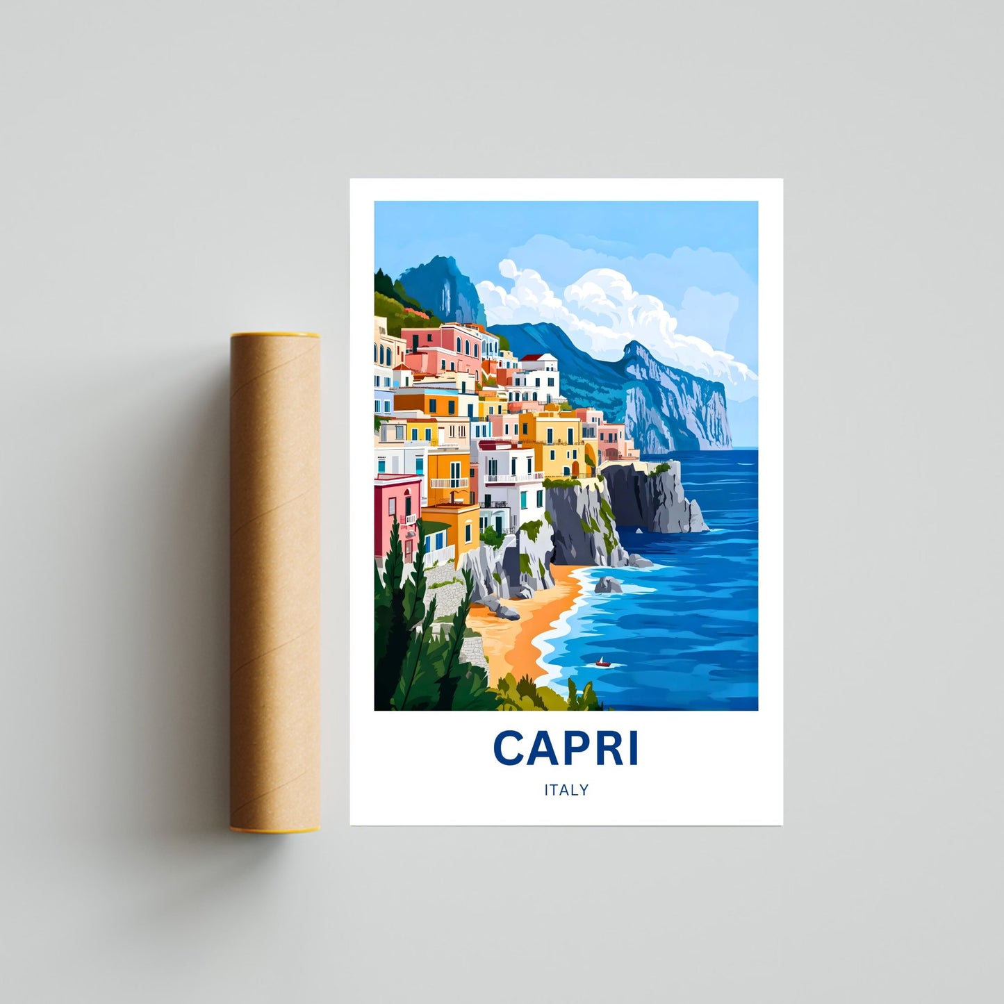 Capri Travel Poster - Stunning Italy Beauty Beyond the Mediterranean Horizon