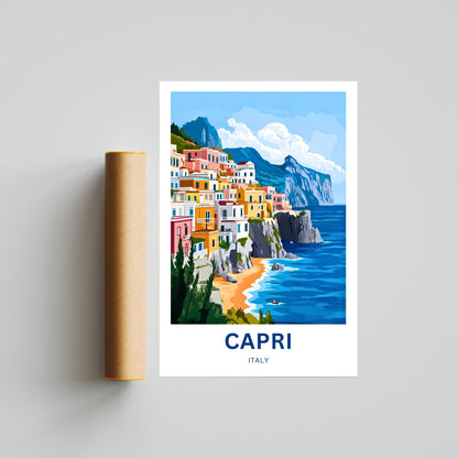 Capri Travel Poster - Stunning Italy Beauty Beyond the Mediterranean Horizon