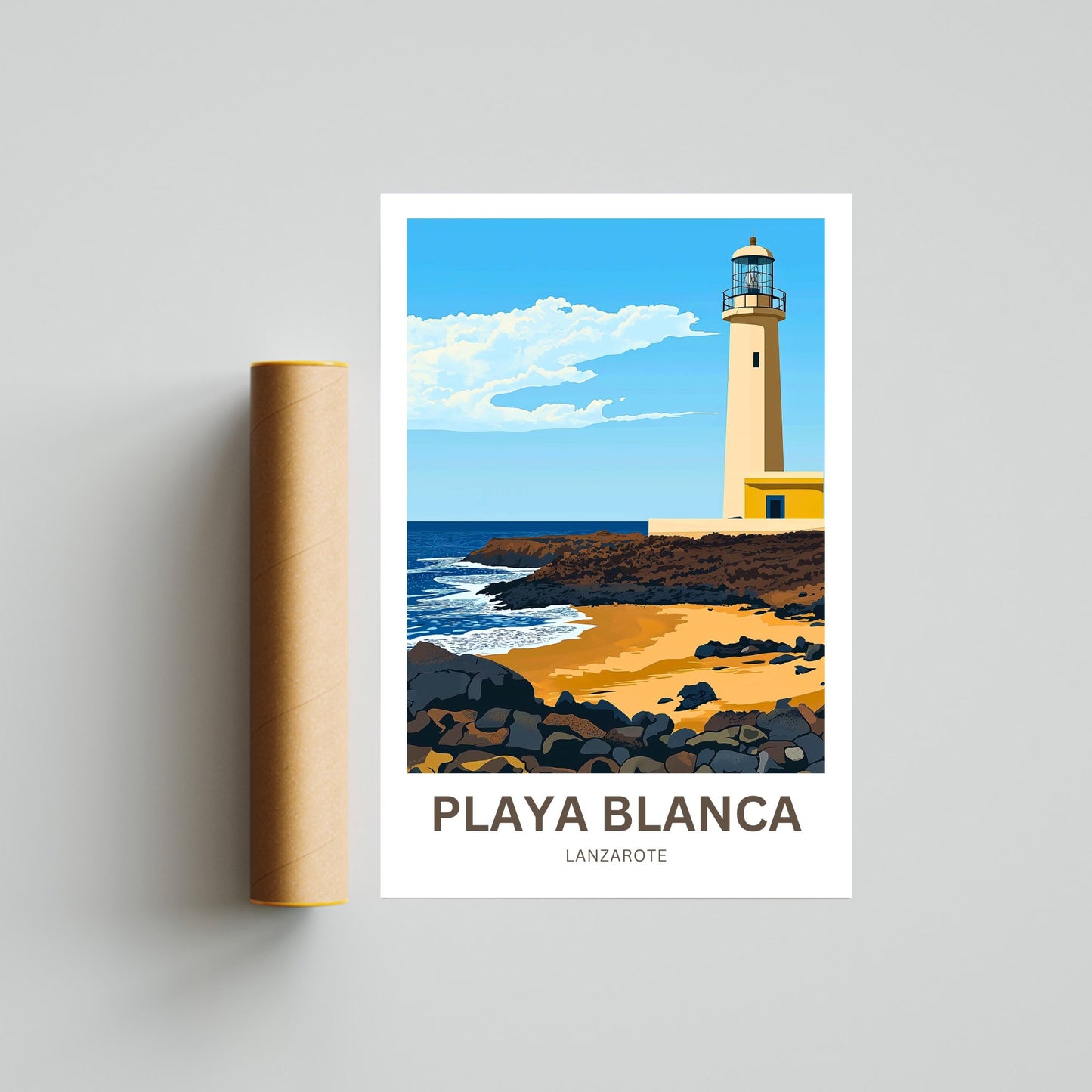 Playa Blanca Travel Poster- Captivating Serene Coast and lighthouse