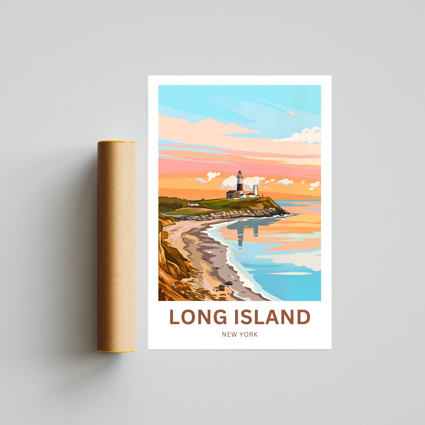 Long Island Travel Poster -  Atlantic Coast Lighthouse