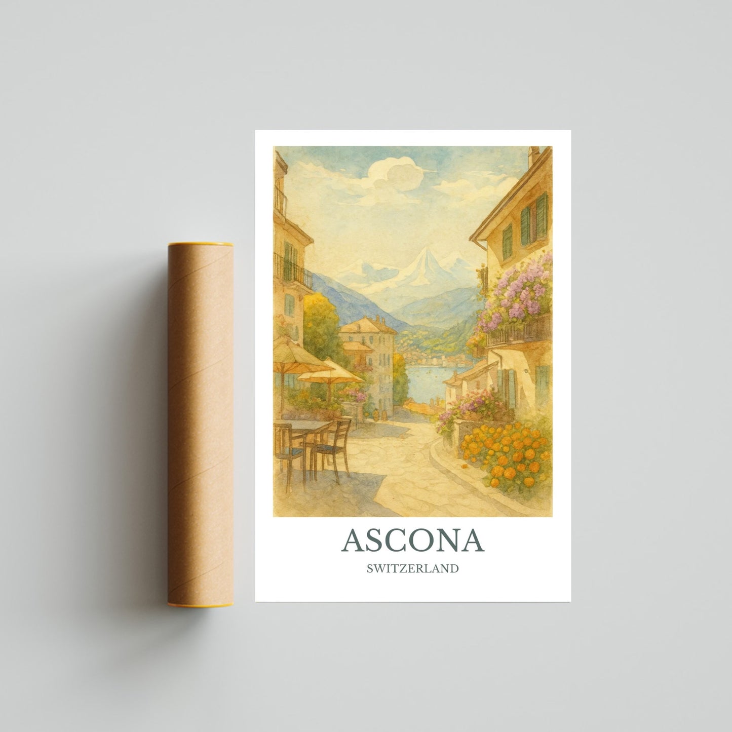 Ascona, Watercolor design poster, Switzerland Print, Ascona Wall Art