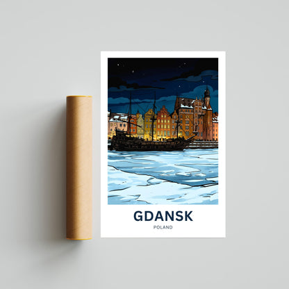 Gdańsk  Travel Poster - Midnight on the Motława