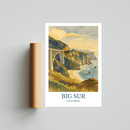 Big Sur, Watercolor design poster, California Print, Big Sur Wall Art