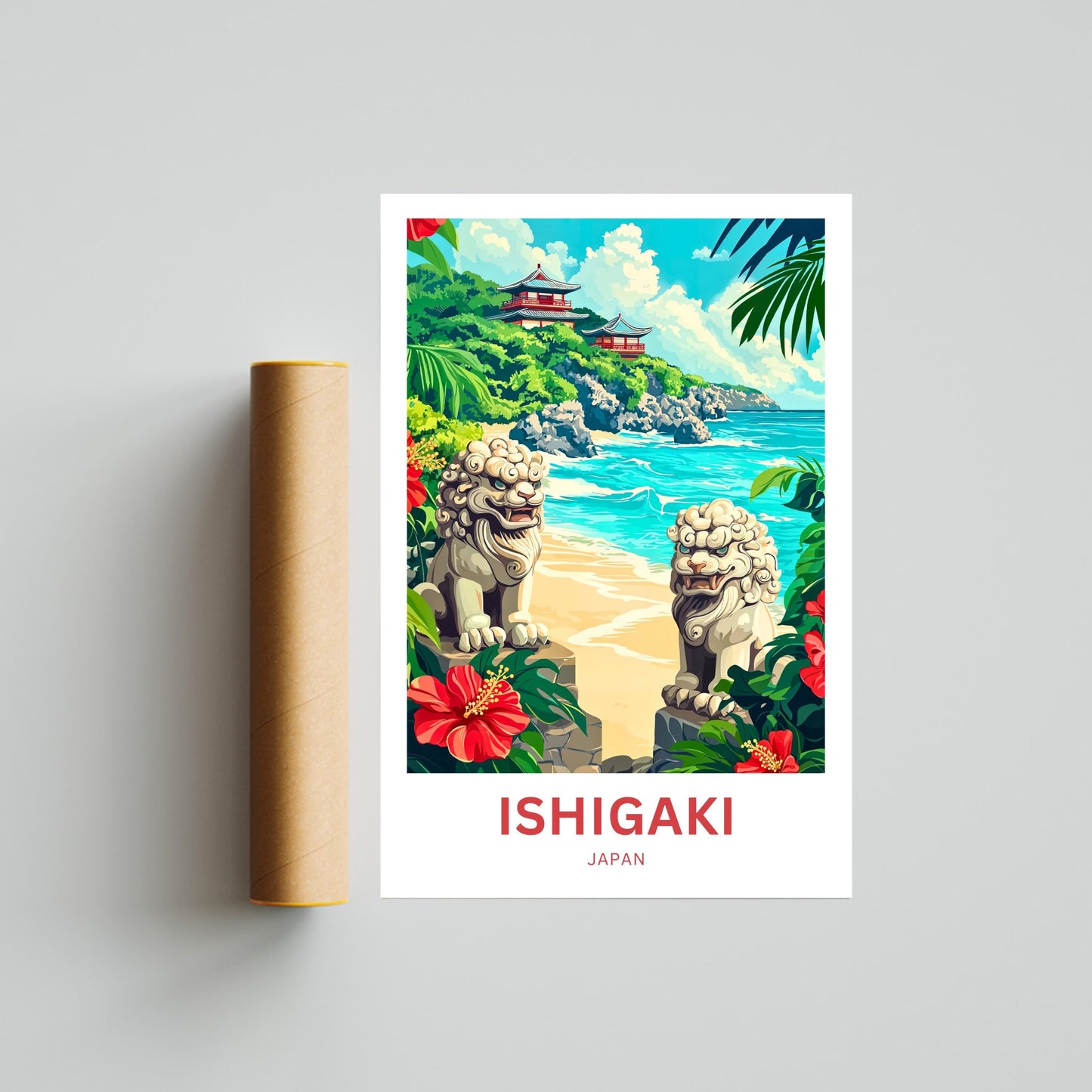 Ishigaki Travel Poster - Temple Cliffs of Ishigaki