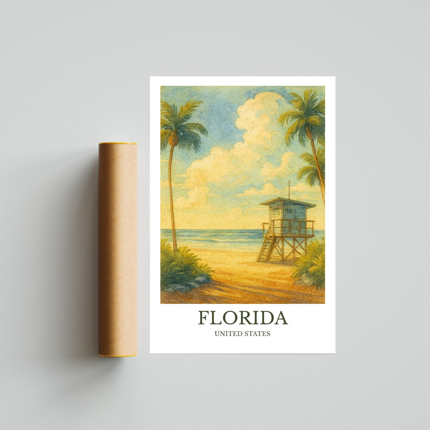 Florida, Watercolor design poster, United States Print, Florida Wall Art