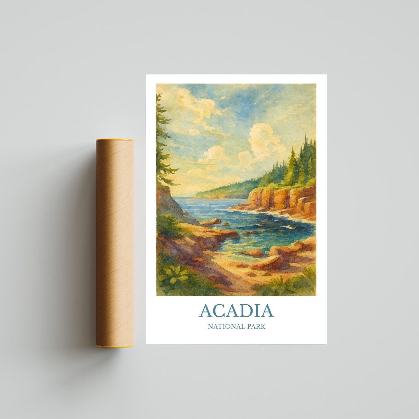 Acadia, Watercolor design poster, National Park Print, Acadia Wall Art