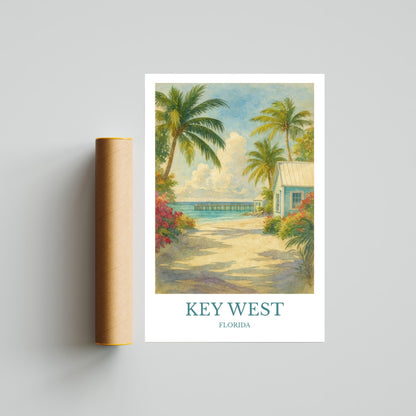 Key West, Watercolor design poster, Florida Print, Key West Wall Art