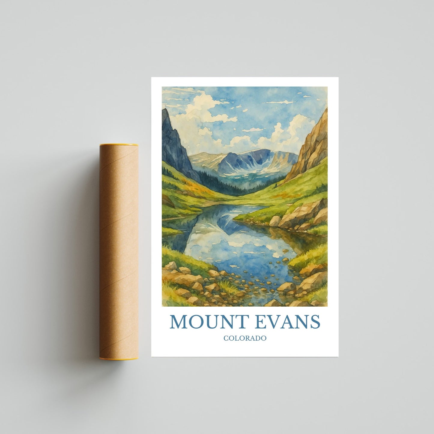 Mount Evans, Watercolor design poster, Colorado Print, Mount Evans Wall Art