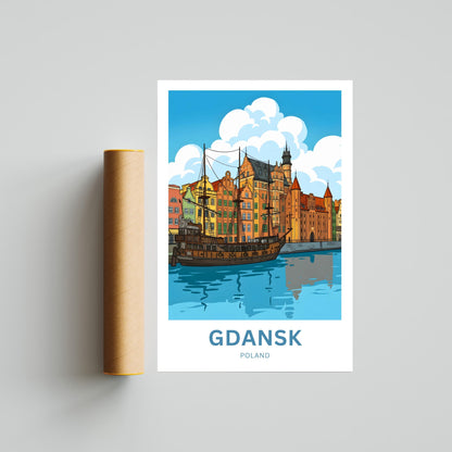Gdańsk  Travel Poster - Poland Historic Ship