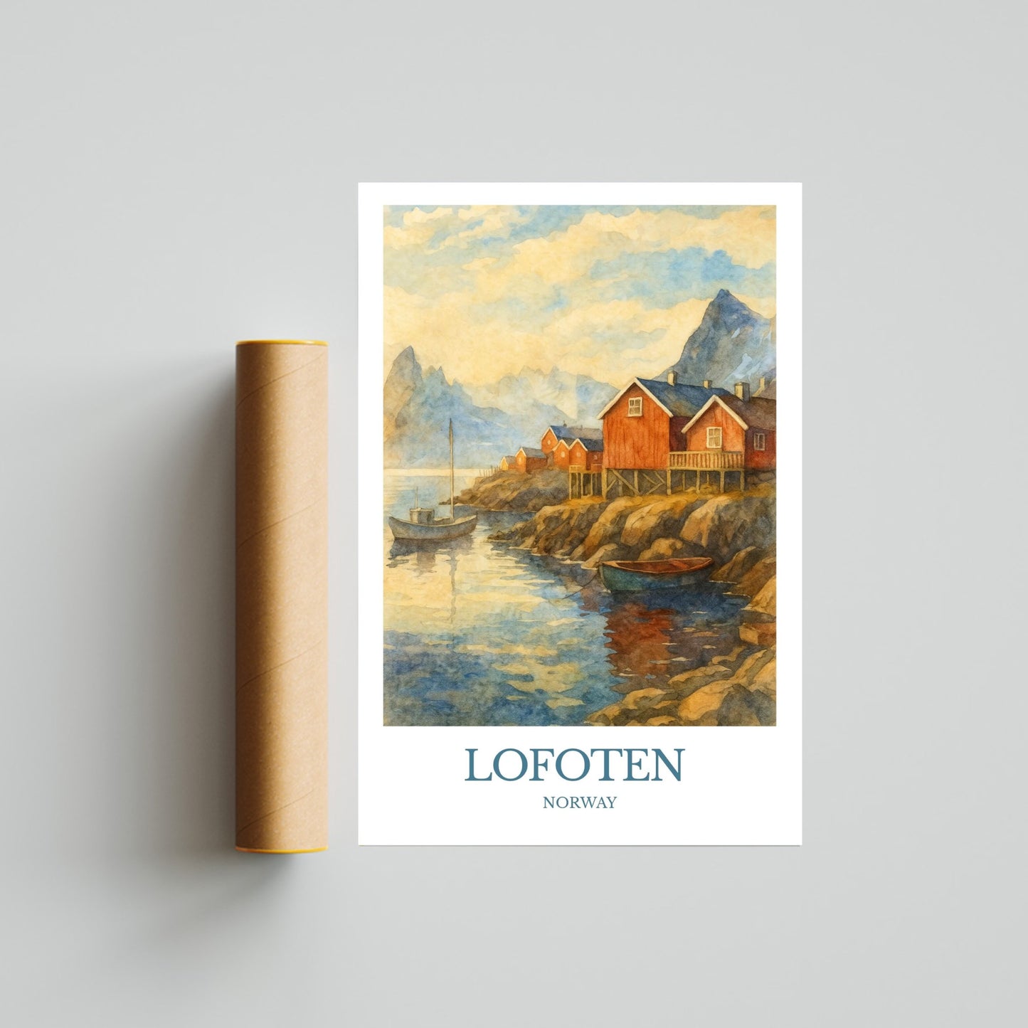 Lofoten, Watercolor design poster, Norway Print, Lofoten Wall Art