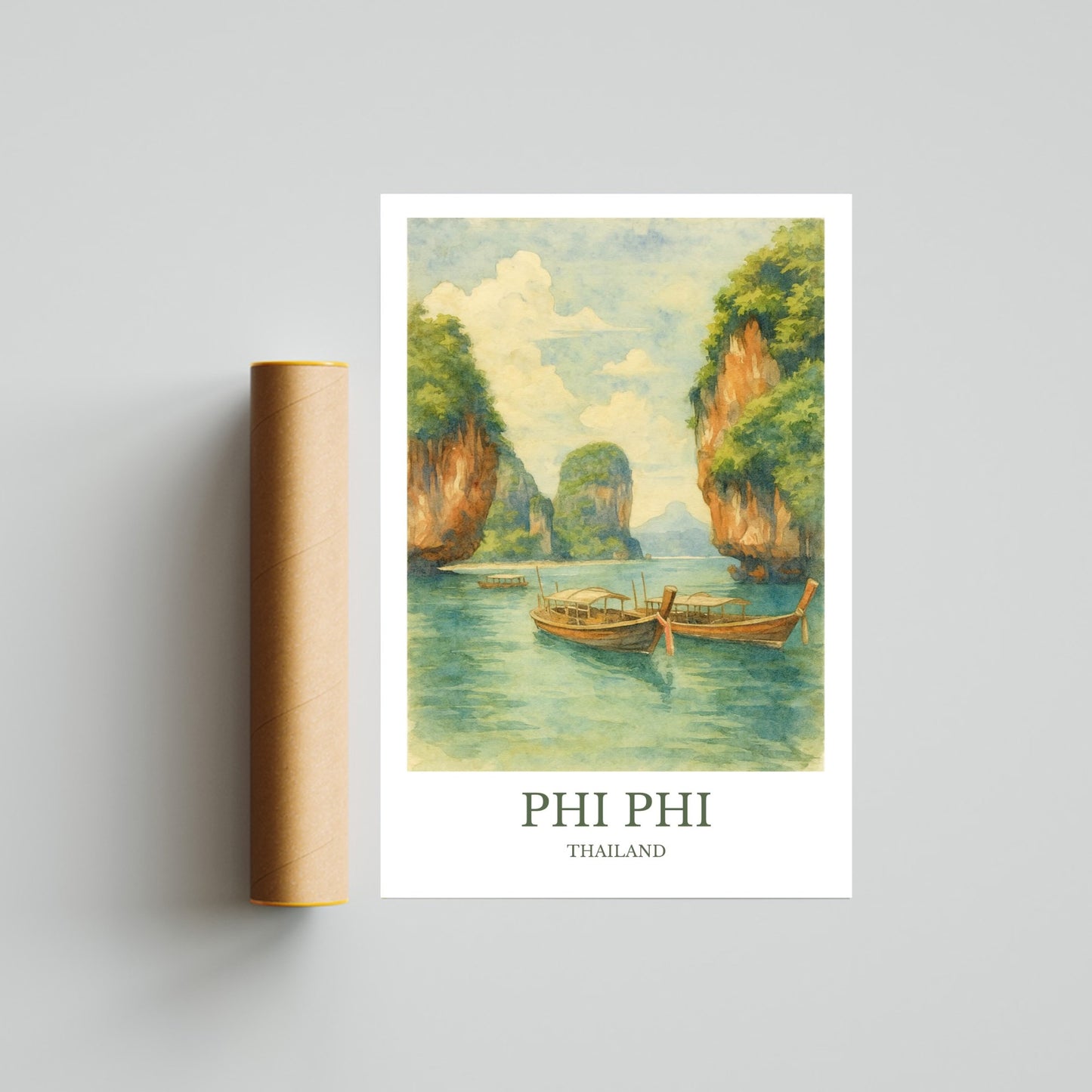 Phi Phi, Watercolor design poster, Thailand Print, Phi Phi Wall Art