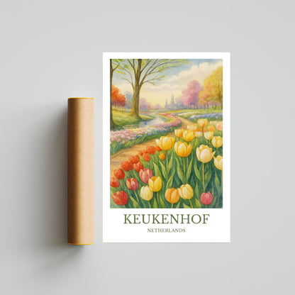 Keukenhof, Watercolor design poster, Netherlands Print, Keukenhof Wall Art