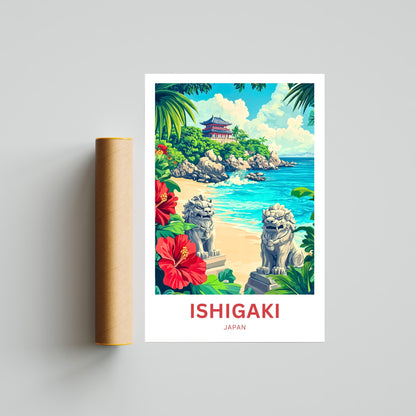 Ishigaki Travel Poster - Ryukyu Guardians on the Beach
