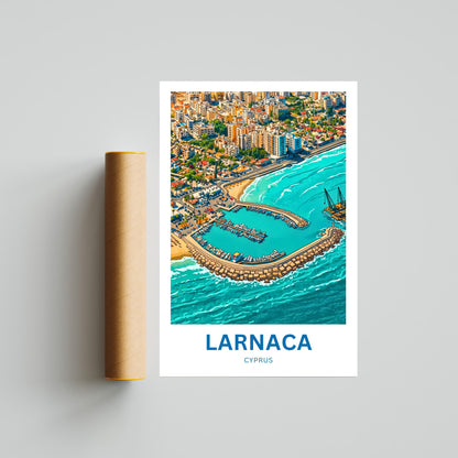 Larnaca Travel Poster - Island Seaside Aerial View