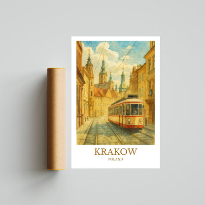Kraków, Watercolor design poster, Poland Print, Kraków Wall Art