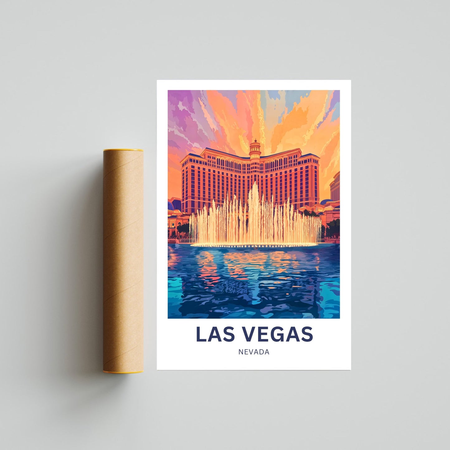 Las Vegas Travel Poster - Featuring Stunning Bellagio fountains