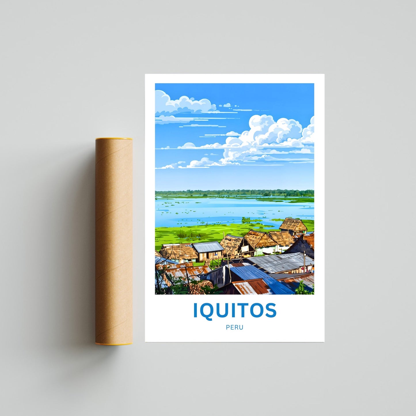 Iquitos Travel Poster - Peru Riverfront Life