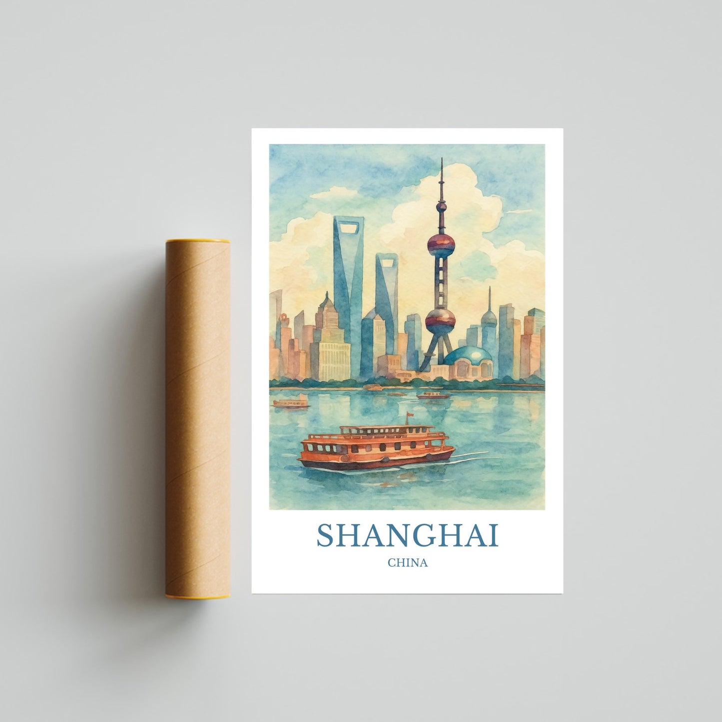 Shanghai, Watercolor design poster, China Print, Shanghai Wall Art