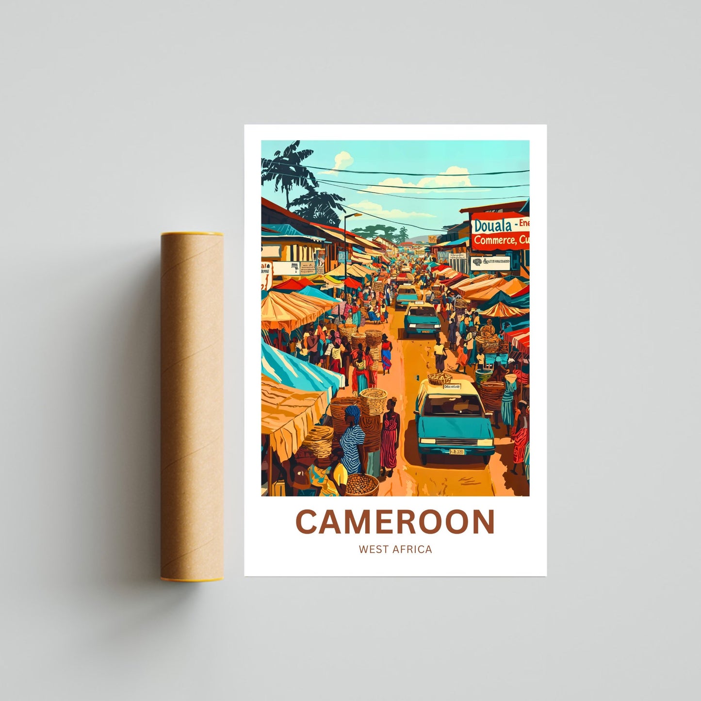 Cameroon Travel Poster - Captivating Busy Market Street