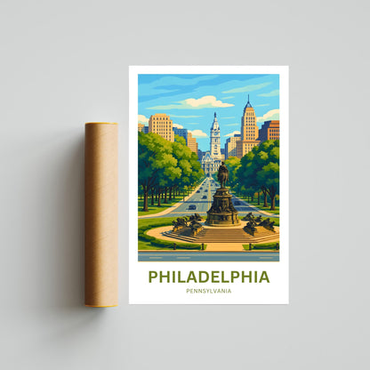 Philadelphia Travel Poster - City View From Museum Rocky Step